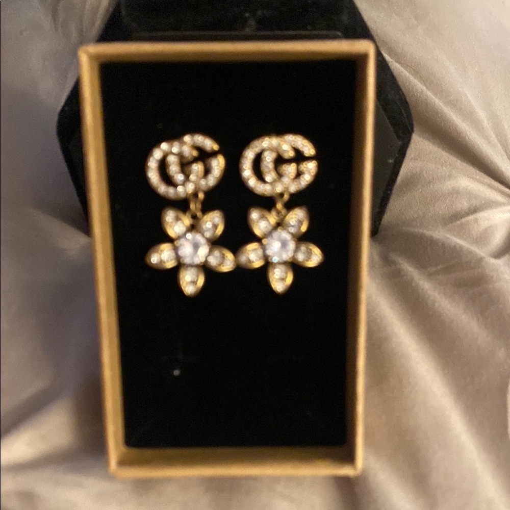 Designer Gold Floral Drop Earrings